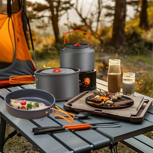 Outdoor cookware, essential for camping, cooking delicious food and enjoying nature